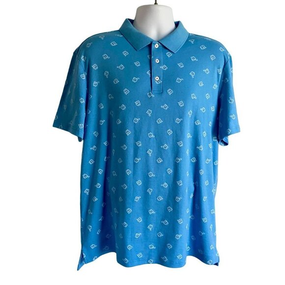 Tackle & Tides Drink Glass On the Rocks Print Polo Shirt Men's Large NEW - Picture 2 of 10